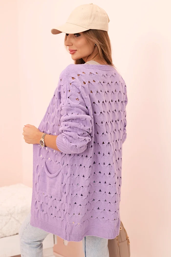 Kesi Włoski Women&#039;s openwork cardigan with pockets purple