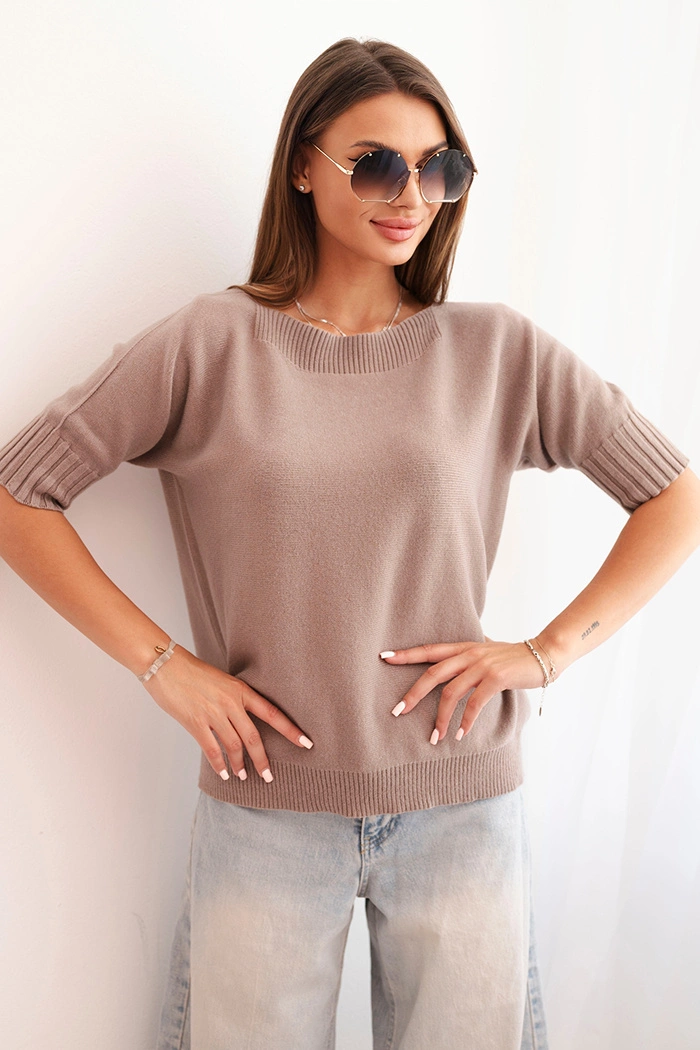 Kesi Włoski Women&#039;s viscose sweater with short sleeves fango