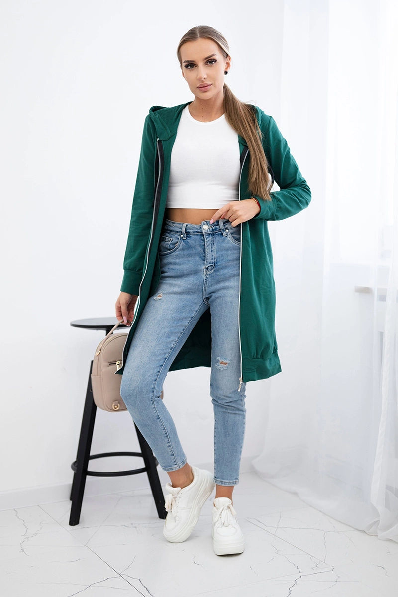 Dress with hood and hood in dark green color