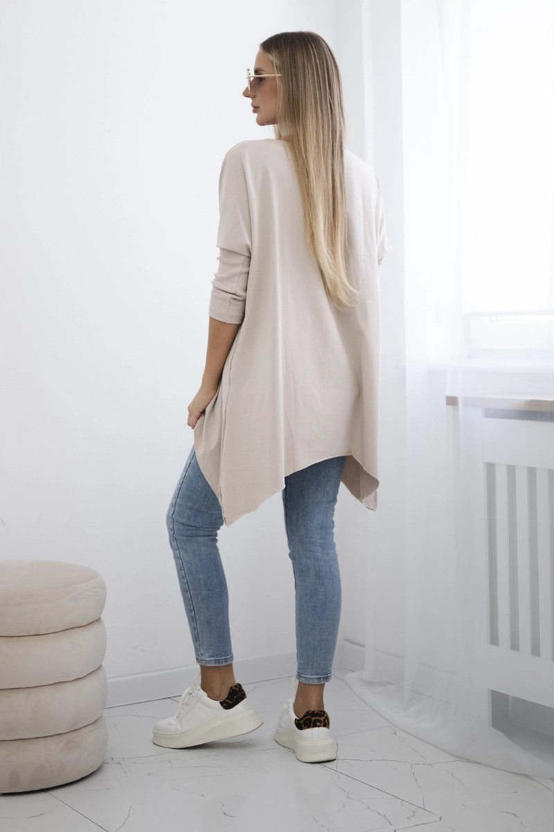Oversize blouse with beige rainbow lip print