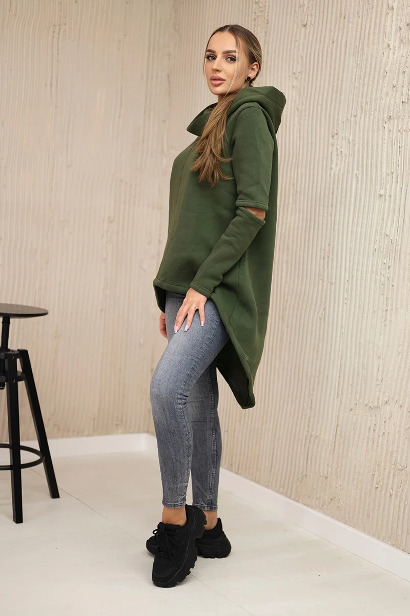 Insulated sweatshirt with a longer back in khaki color