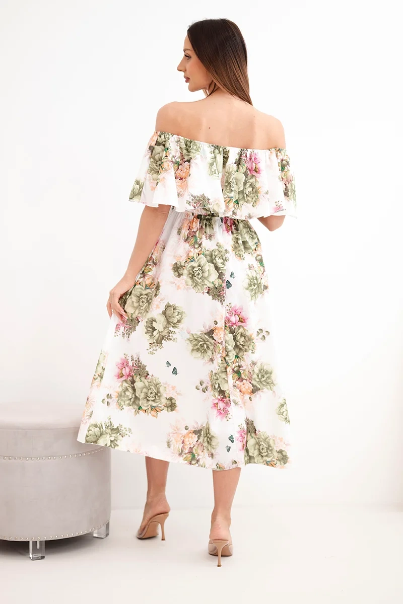 Kesi Włoski dámske off-the-shoulder šaty khaki