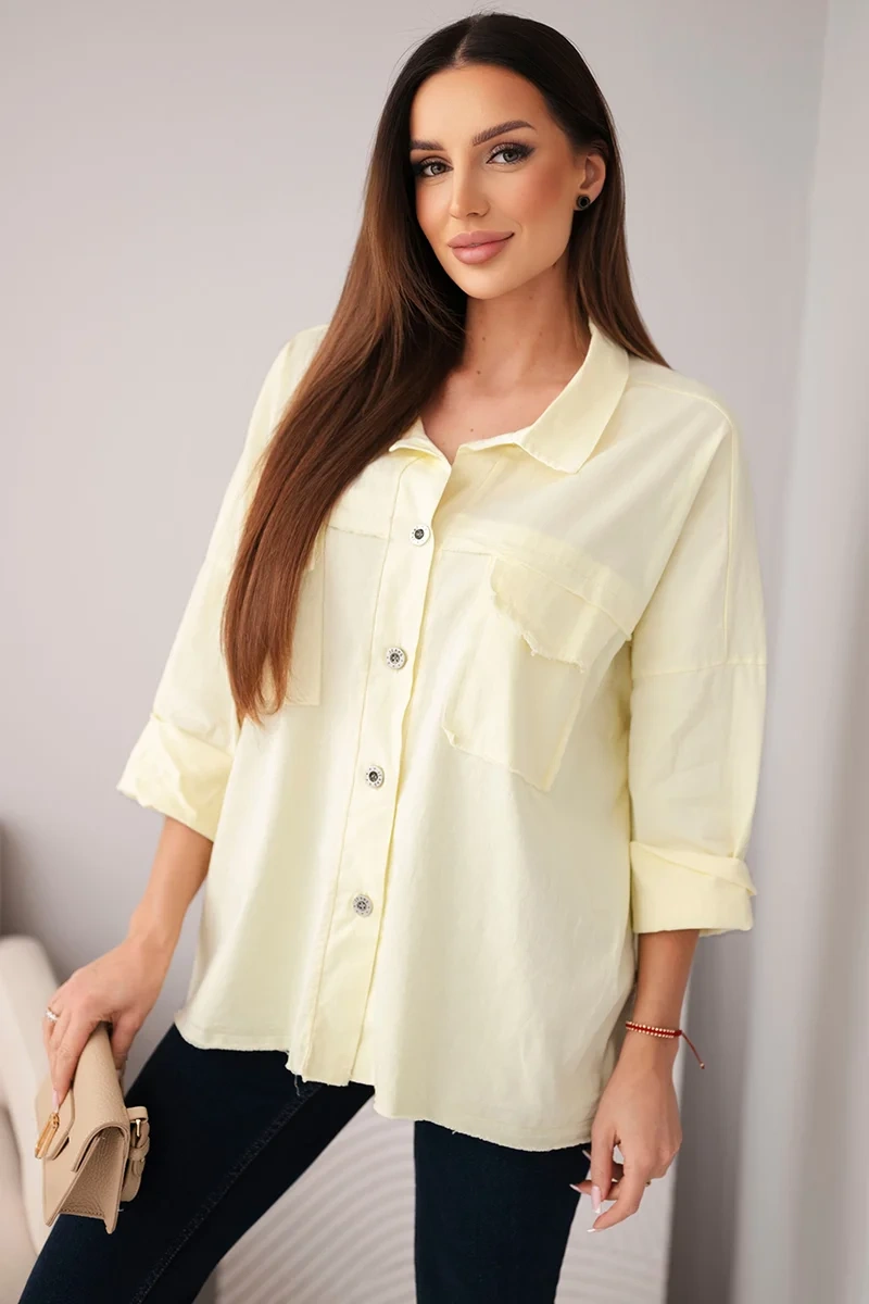 Дамска памучна риза Kesi с жълти джобове