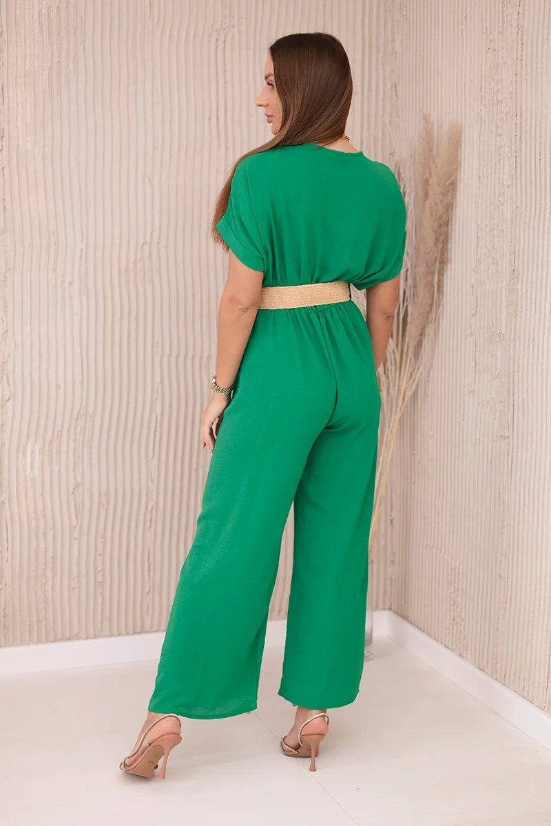 Kesi Włoski Overalls with a decorative belt at the waist dark green