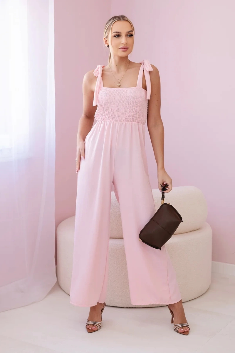 Strappy jumpsuit with a gathered top in powder pink
