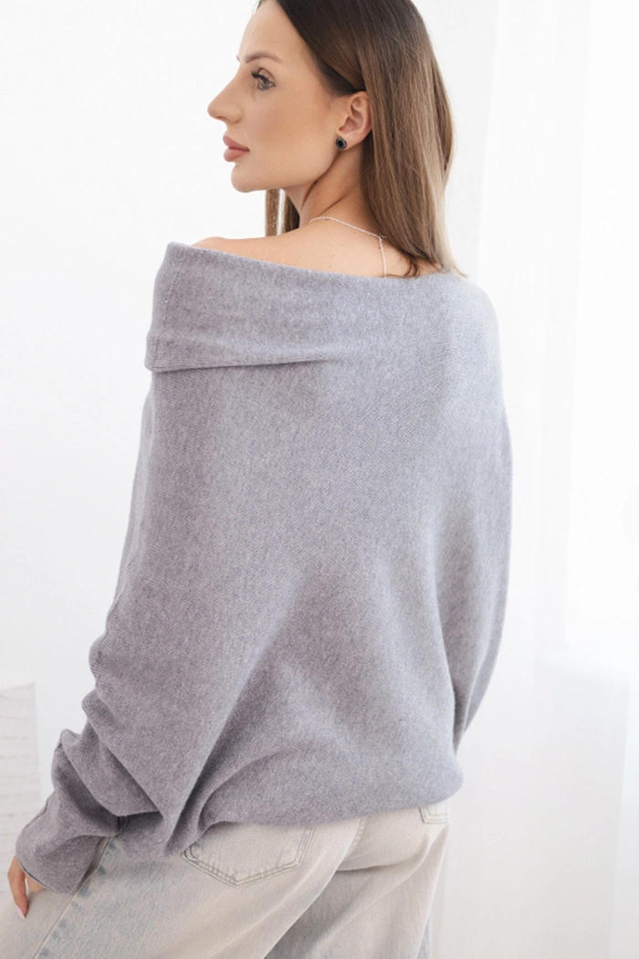 Kesi Włoski Women's viscose batwing asymmetrical sweater gray