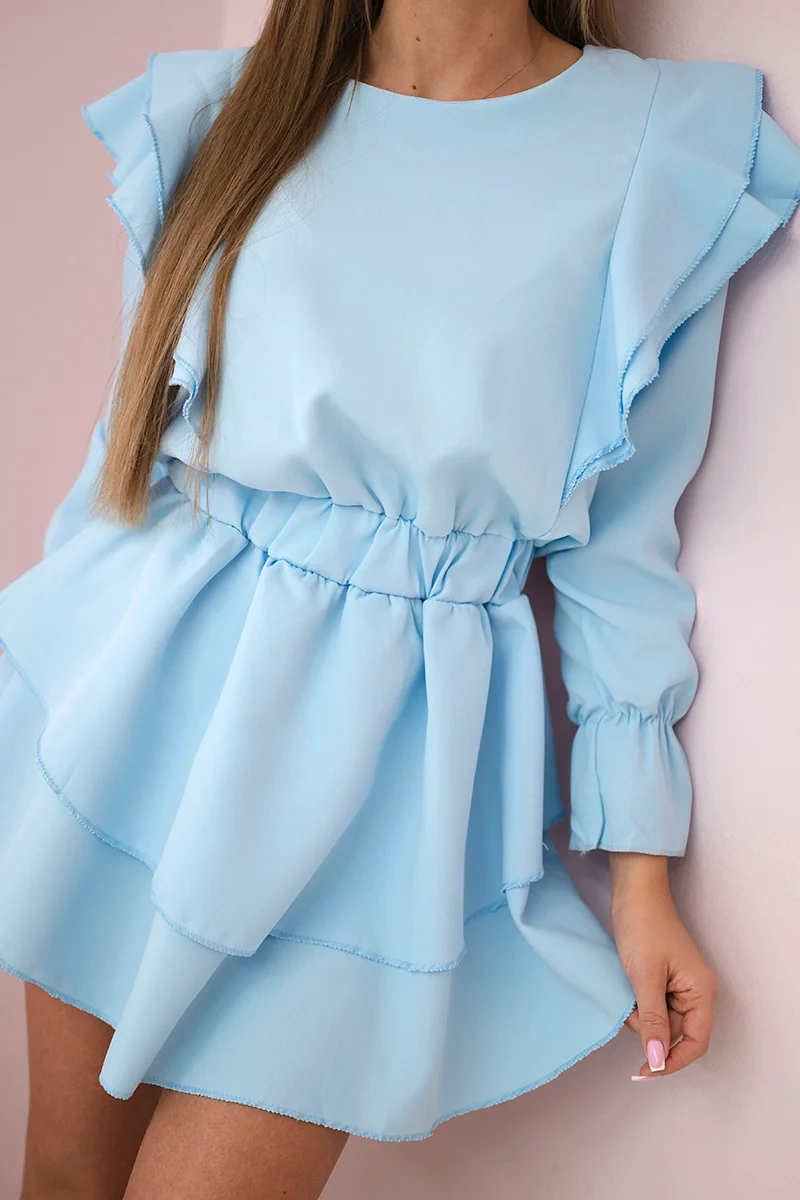 Azure dress with vertical ruffles