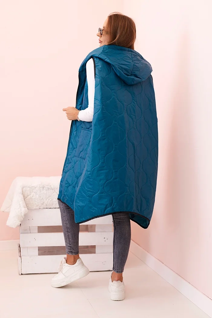 Kesi Włoski Plus Size women's quilted vest with a hood fastened with a zipper sea green