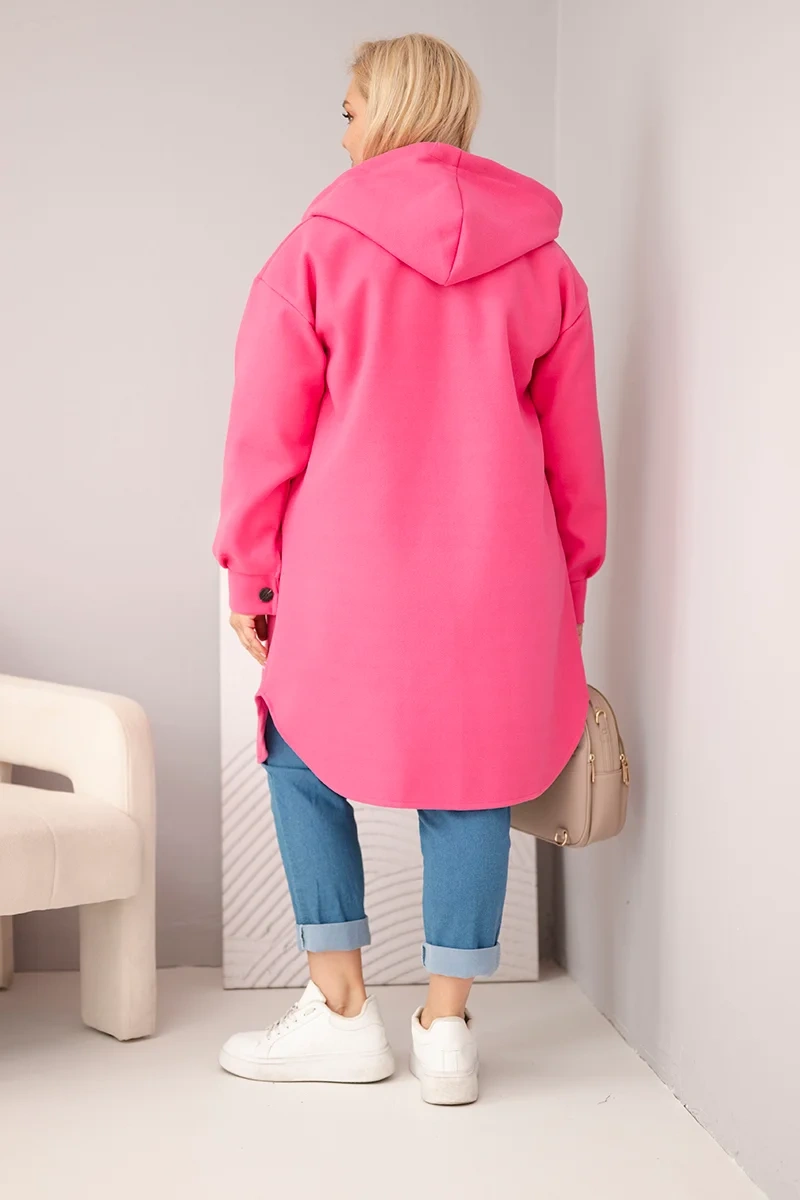 Kesi plus-size kabát s kapucňou, ružový