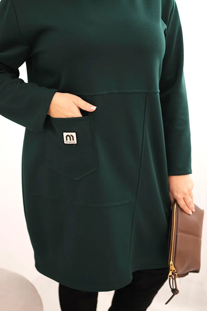 Kesi Włoski Dámska sukňa Plus Size maslová s vreckom a rukávom 3/4 tmavozelená