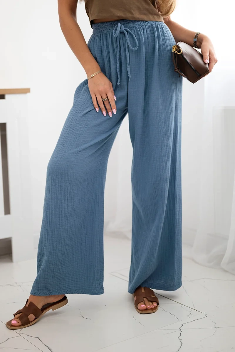 Kesi Włoski Mušelínové nohavice so širokou nohavicou Denim