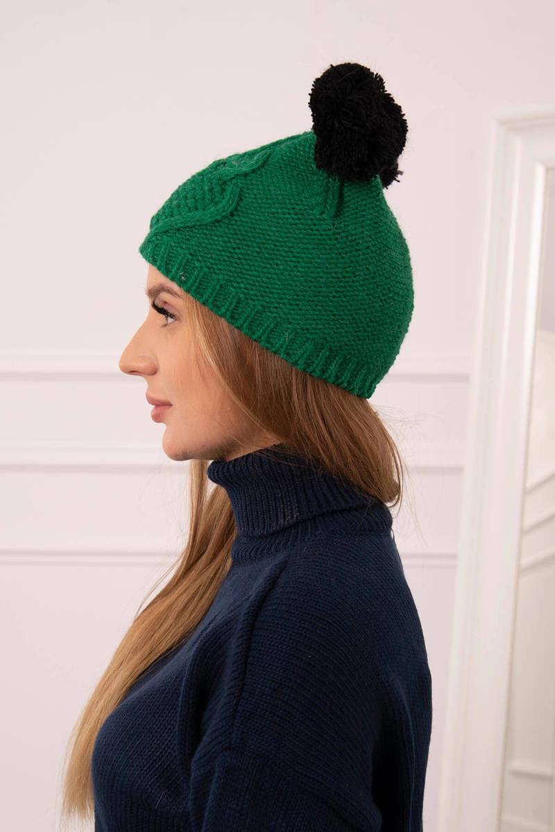 marka niezdefiniowana Cap with fleece 2 pompoms K291 green