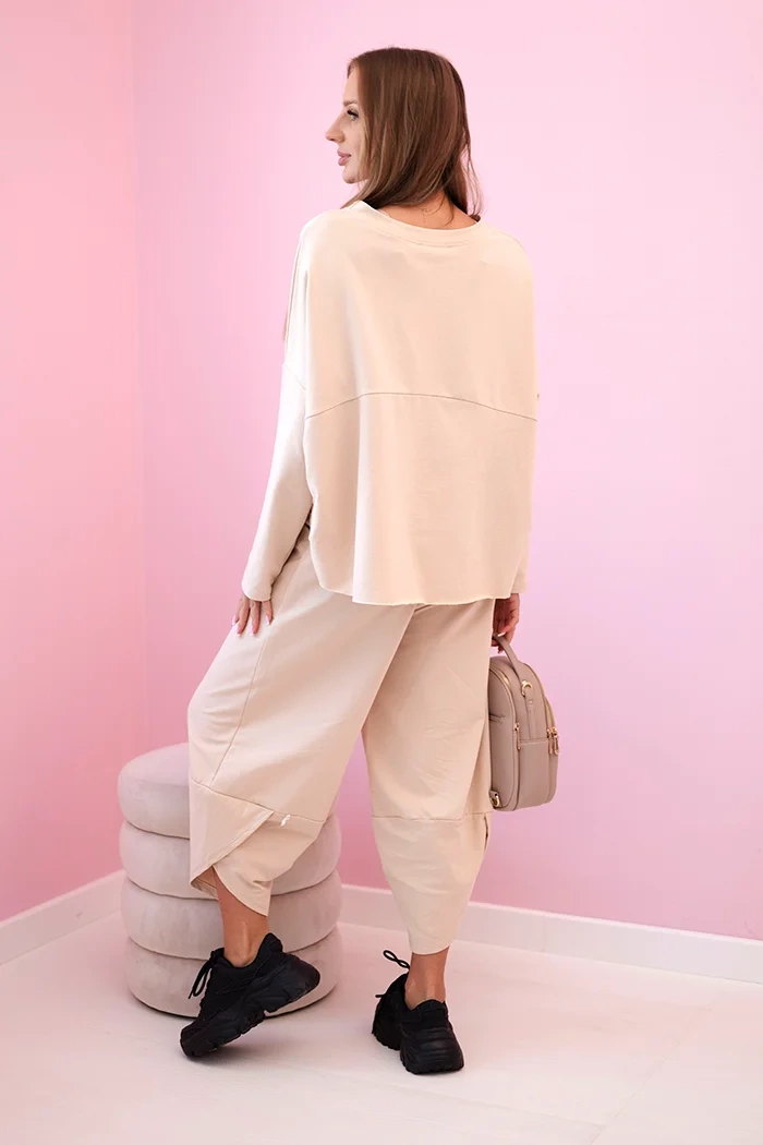 Kesi Włoski Cotton sweatshirt pants set dark beige