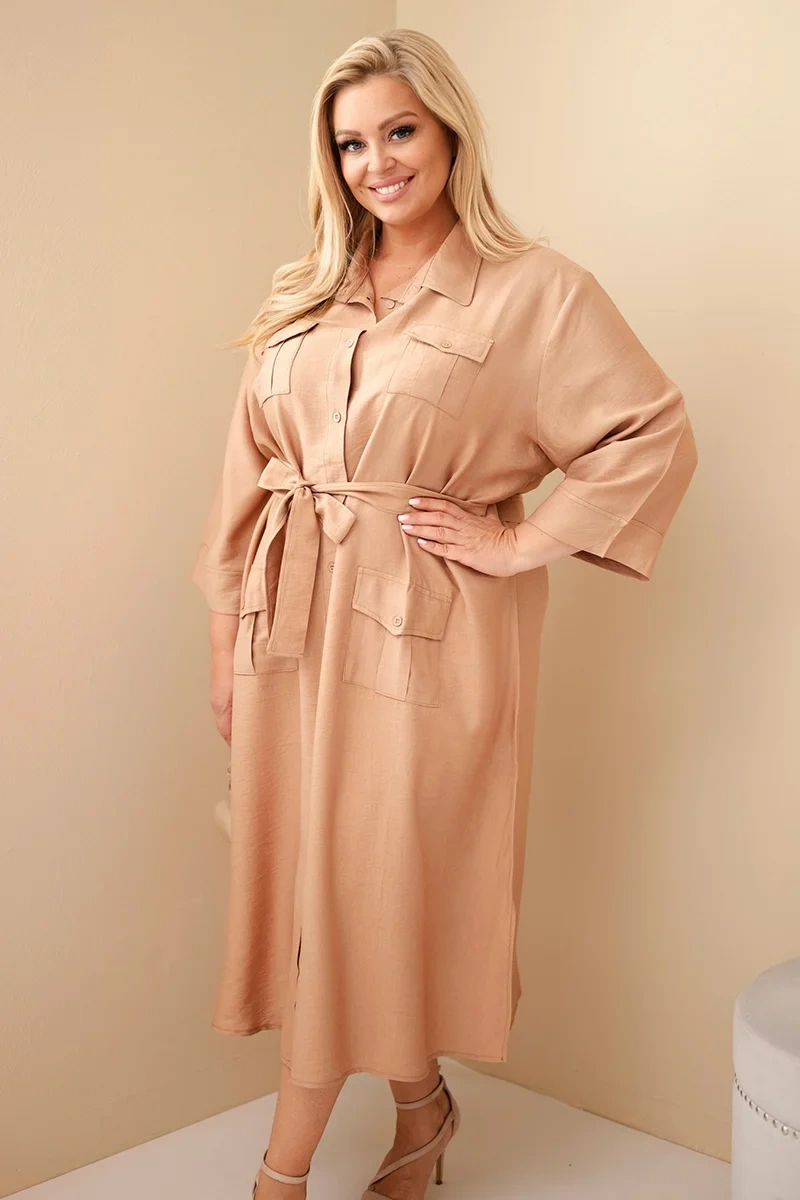 Kesi dámske plus size košeľové šaty s opaskom