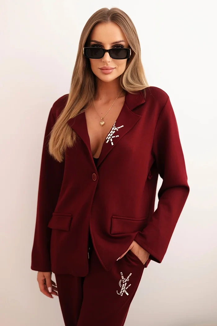 Kesi Włoski Women&#039;s set with viscose, decorated and with elastic pants burgundy
