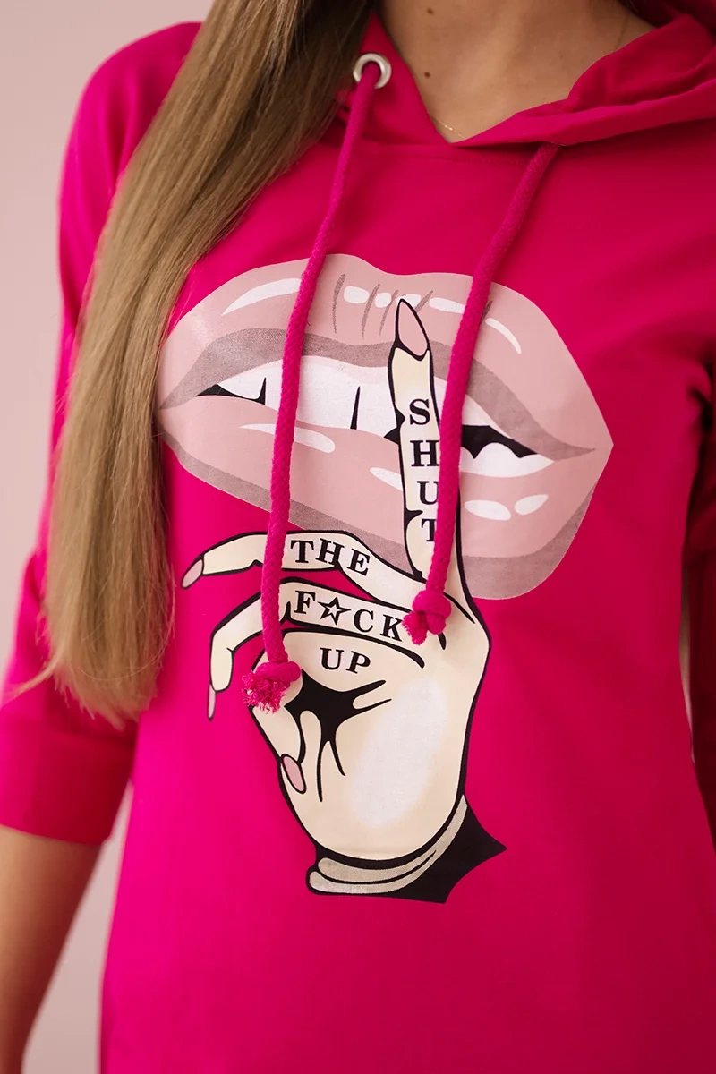 Dress with a longer back and a colorful fuchsia print