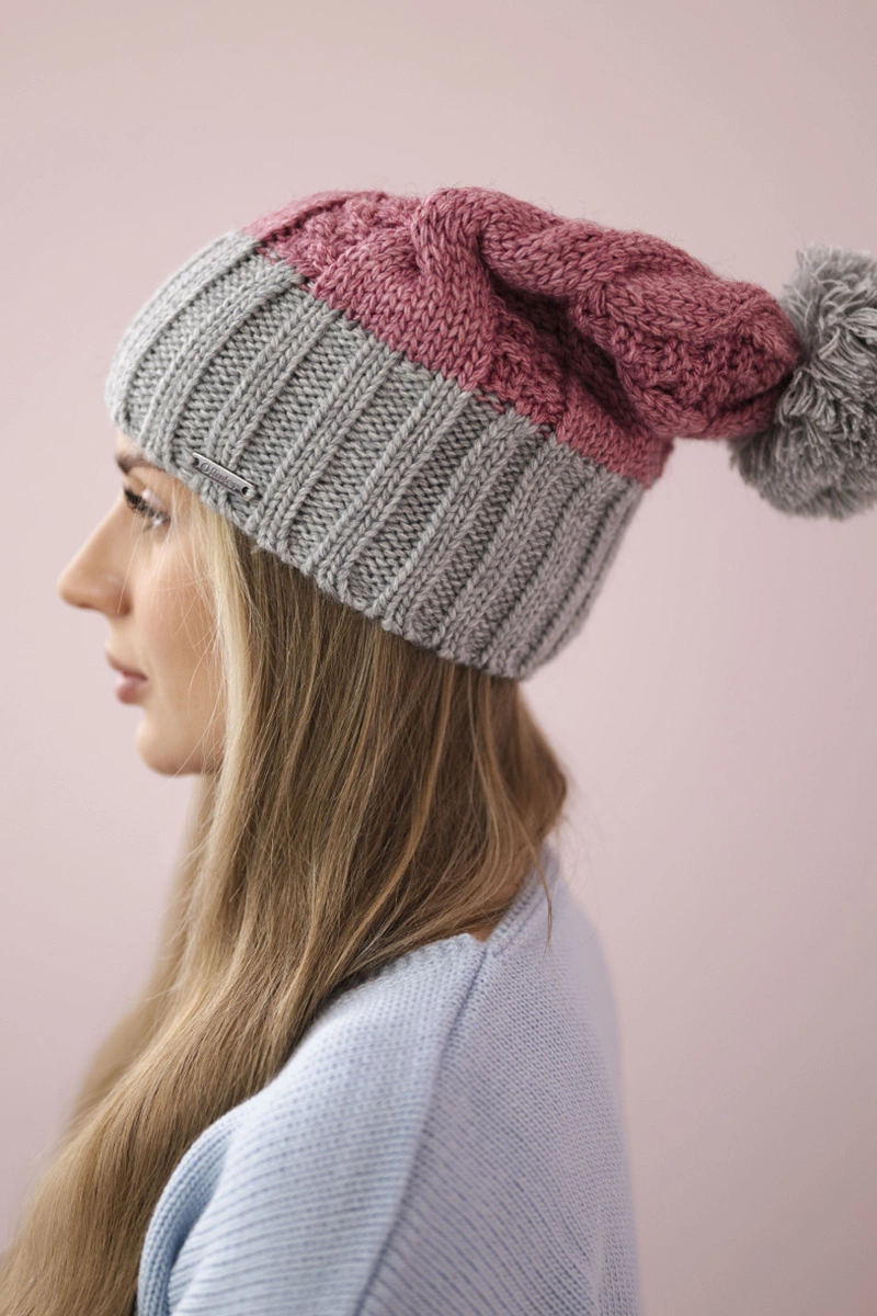 Kesi Cap with fleece Paris K212 dark pink+gray