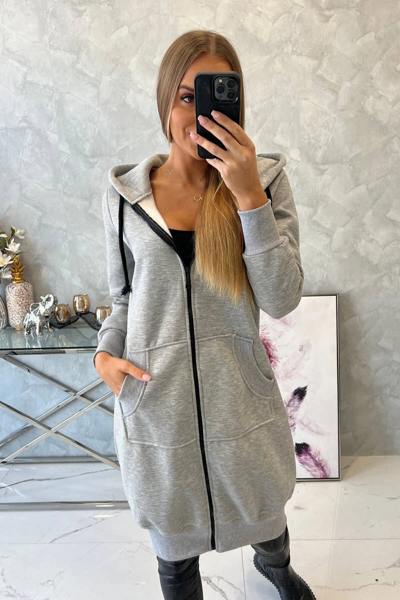 Kesi Long insulated sweatshirt with a hood gray