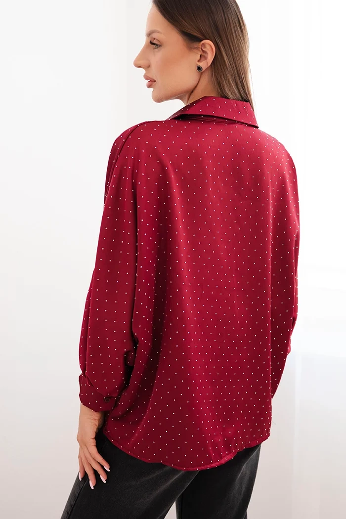 Kesi Włoski Elegant women's blouse made of viscose with buttons and a collar burgundy
