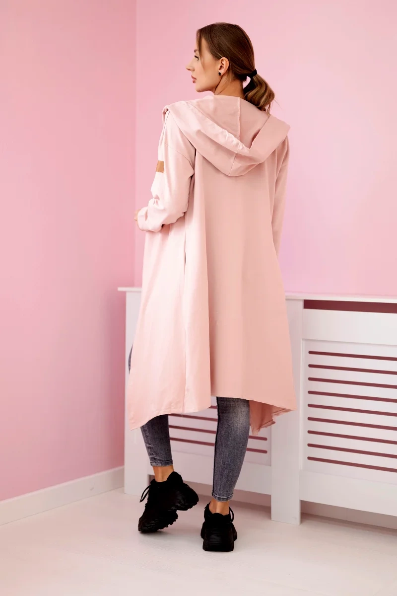 Long hooded cardigan dark powder pink