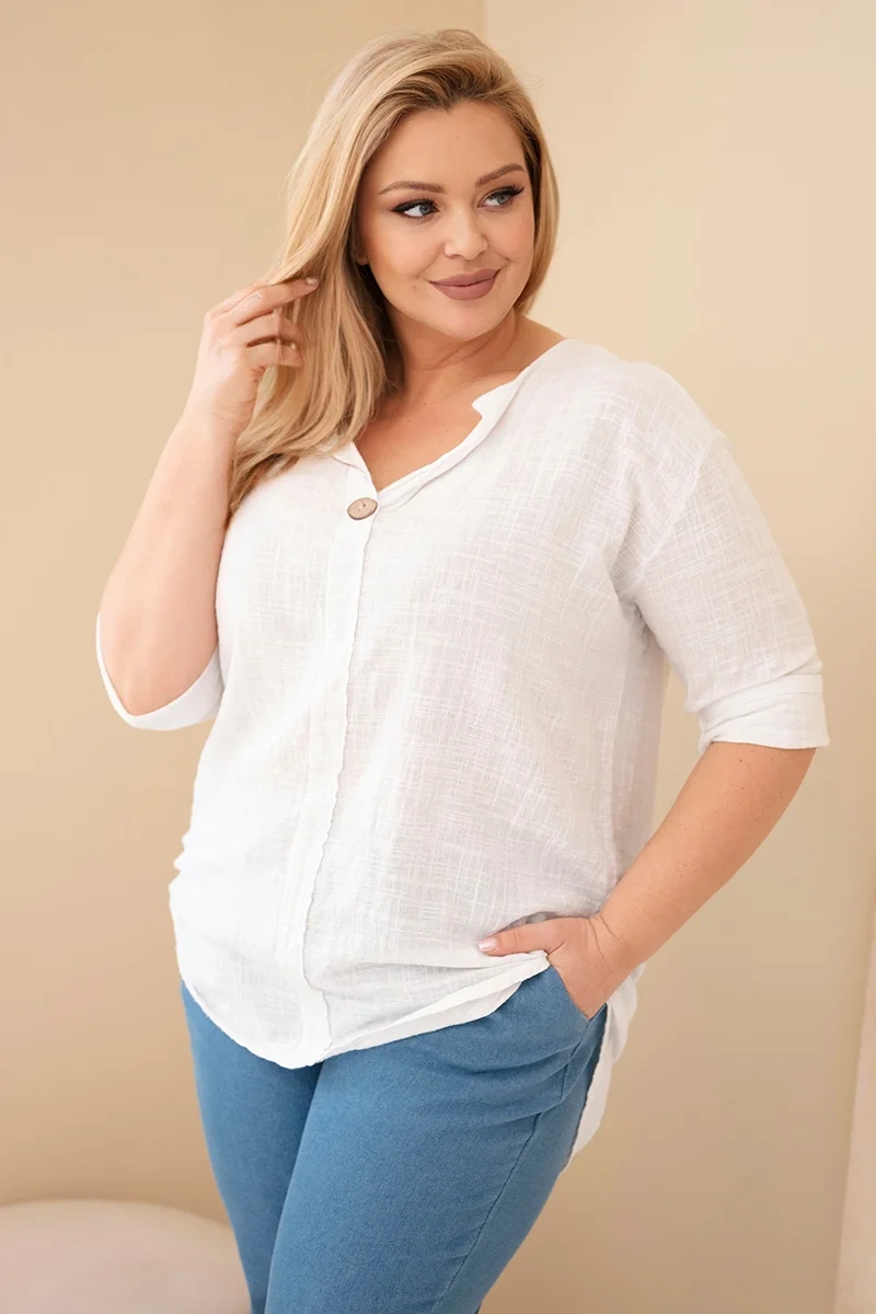 Plus size bavlněná halenka s knoflíkovým výstřihem