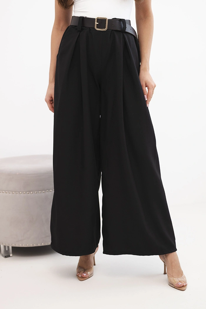 Kesi Włoski Women's wide-leg pants with a belt black