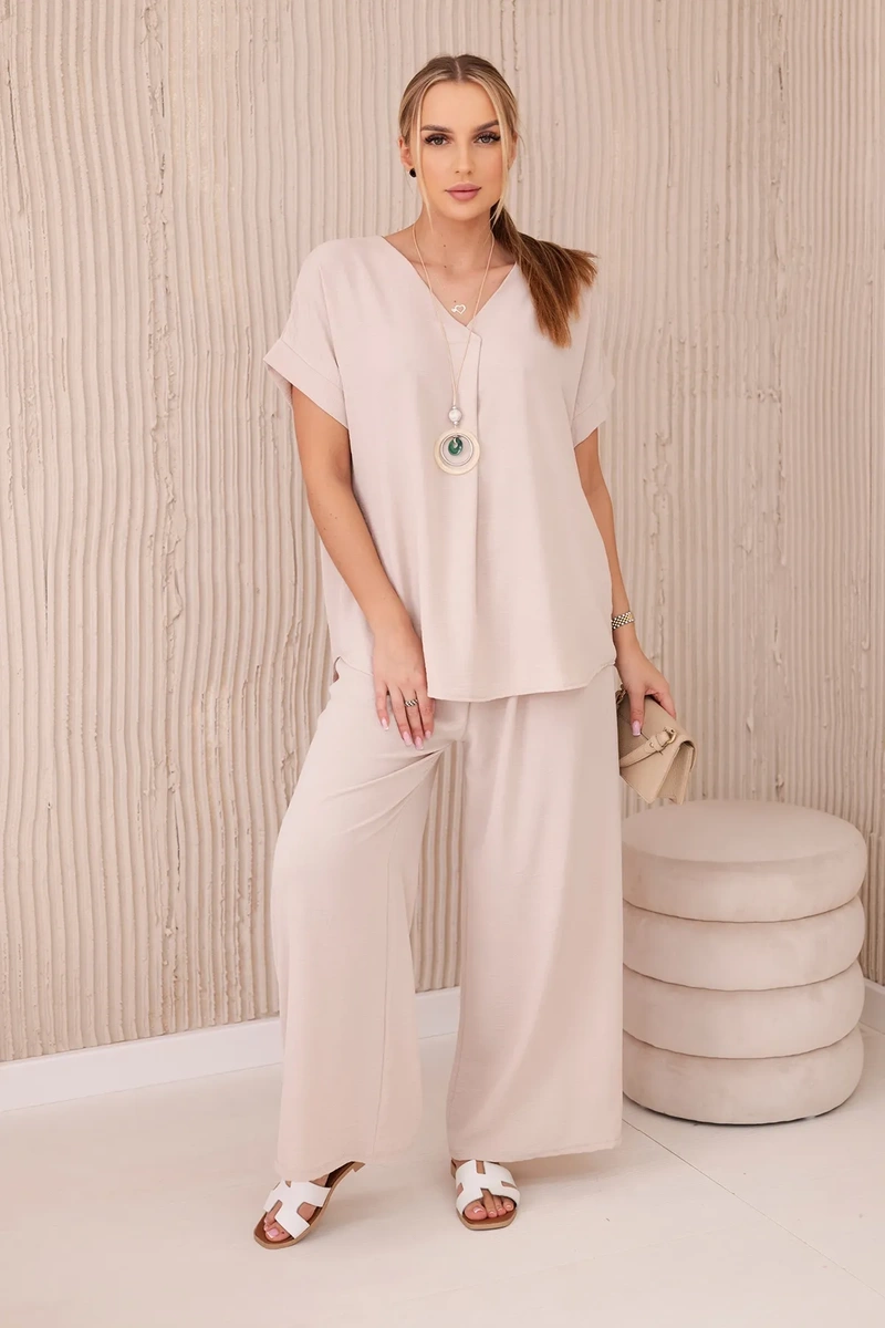 Kesi Włoski Set with necklace blouse + pants beige