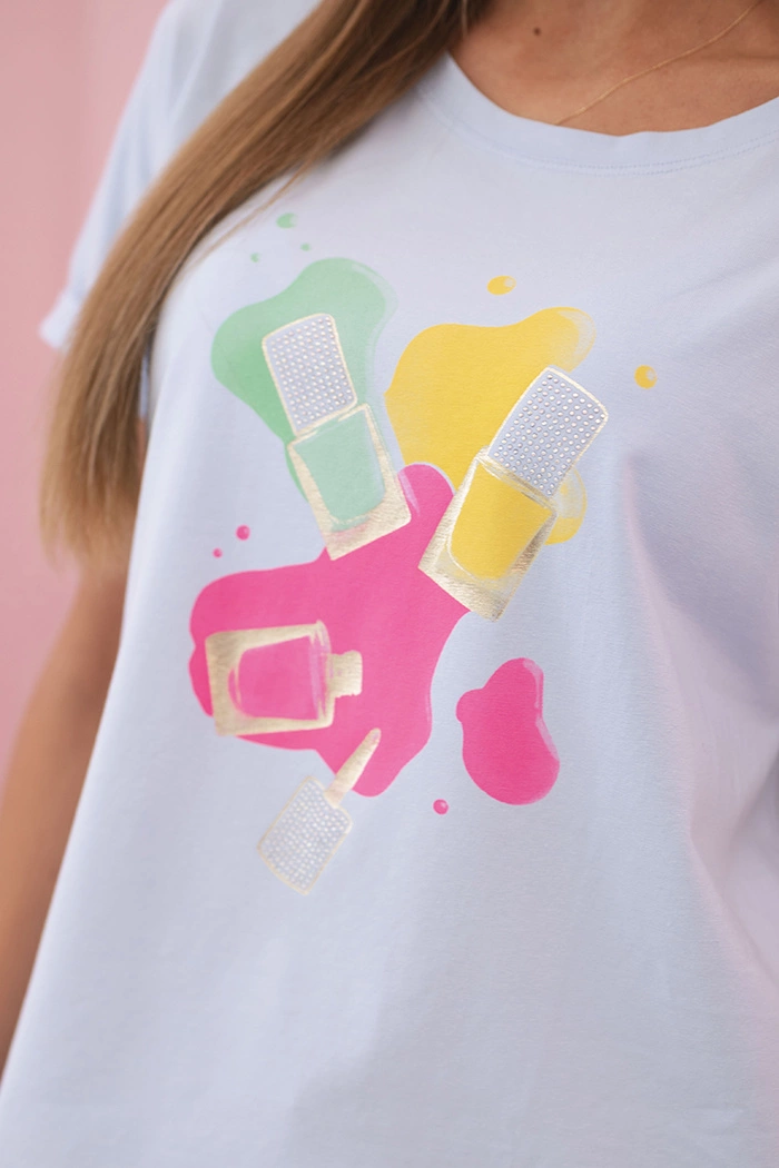 Kesi Women's cotton short-sleeve blouse with a colorful print blue