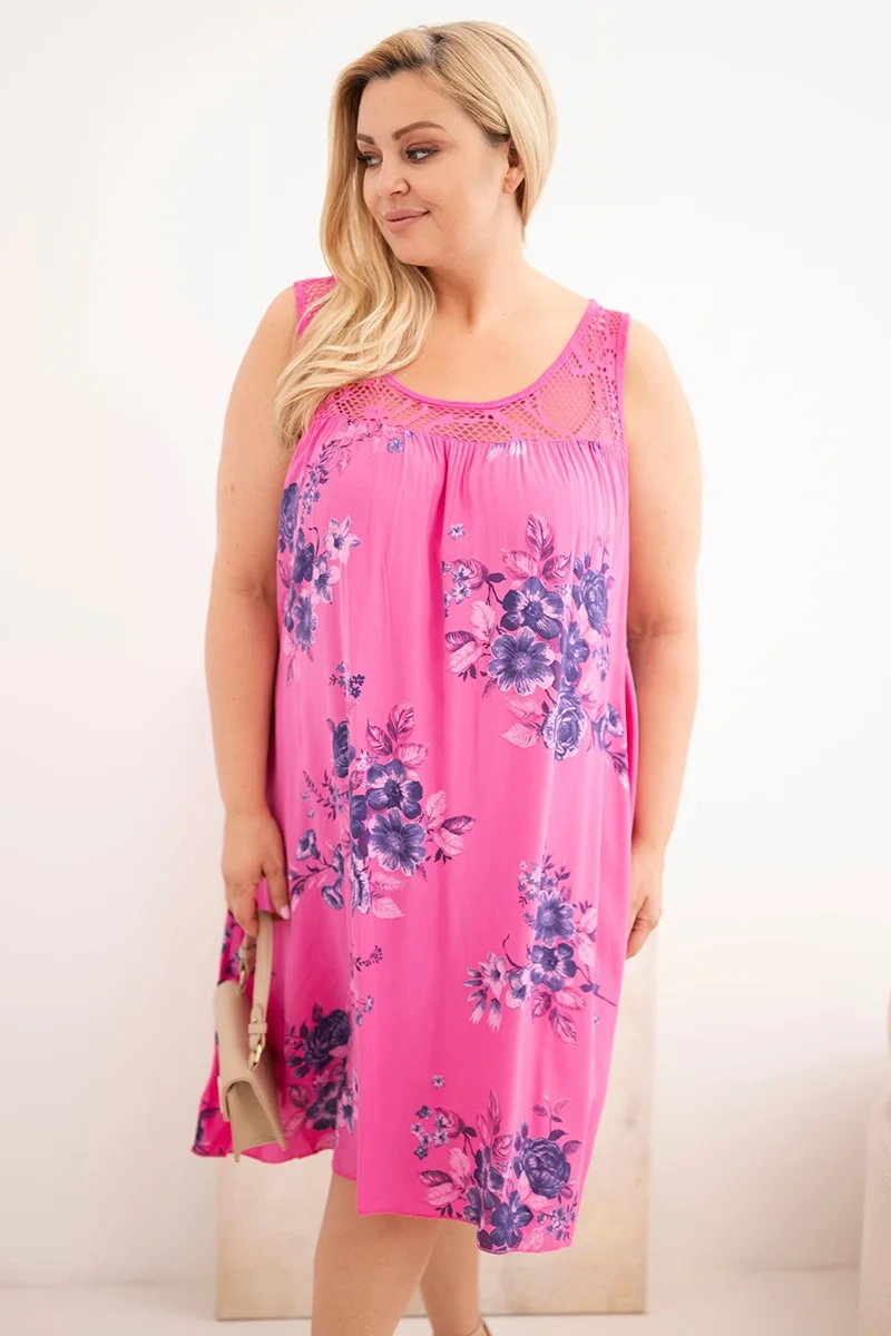Kesi Włoski plus size šaty s čipkovaným vrchom ružové