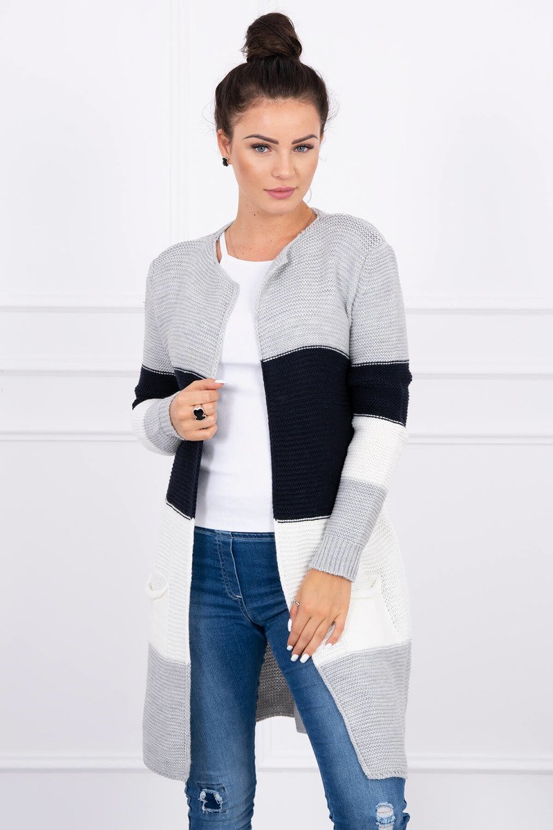 Cardigan Sweater On Straps Gray+navy Blue