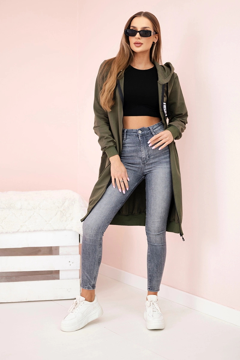 Kesi Women&#039;s longer sweatshirt with hood and zipper khaki