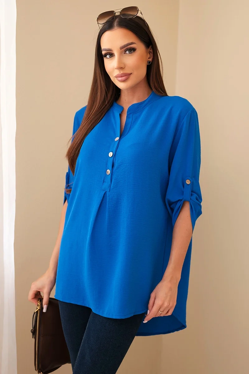 Blouse with a longer back cornflower blue