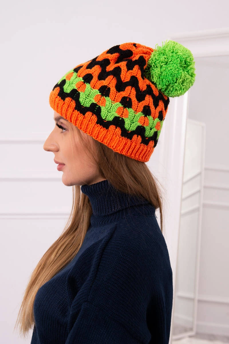 Women&#039;s cap Laila K283 orange neon + black + green neon