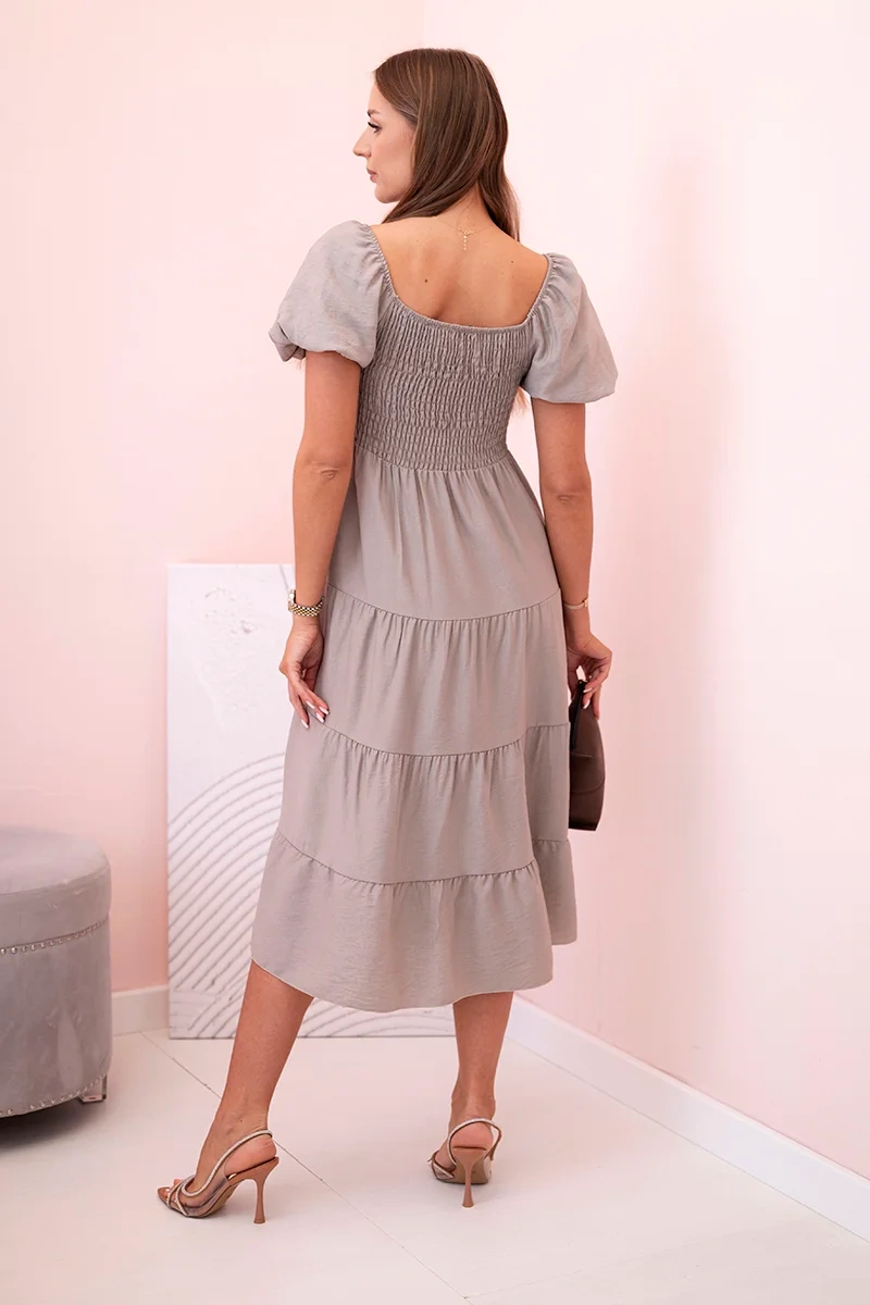 Kesi Włoski Women's viscose dress with puffed sleeves and a ruffled top fango