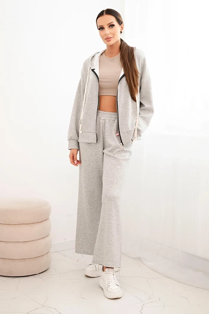 Kesi Włoski Women's set with wide-leg pants and zip-up hoodie gray