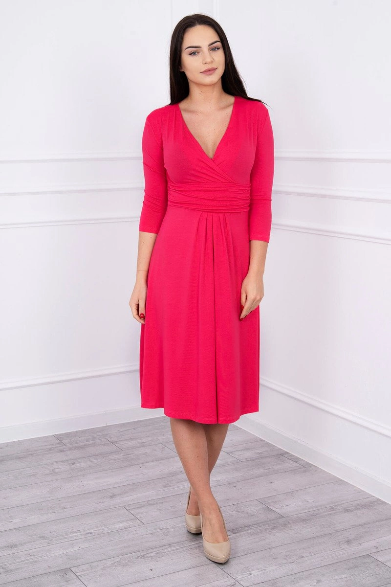 Dress with underbust neckline, 3/4 sleeves fuchsia