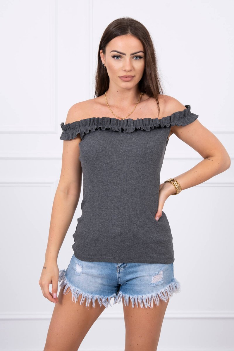 Shoulderless Blouse With Graphite Ruffles