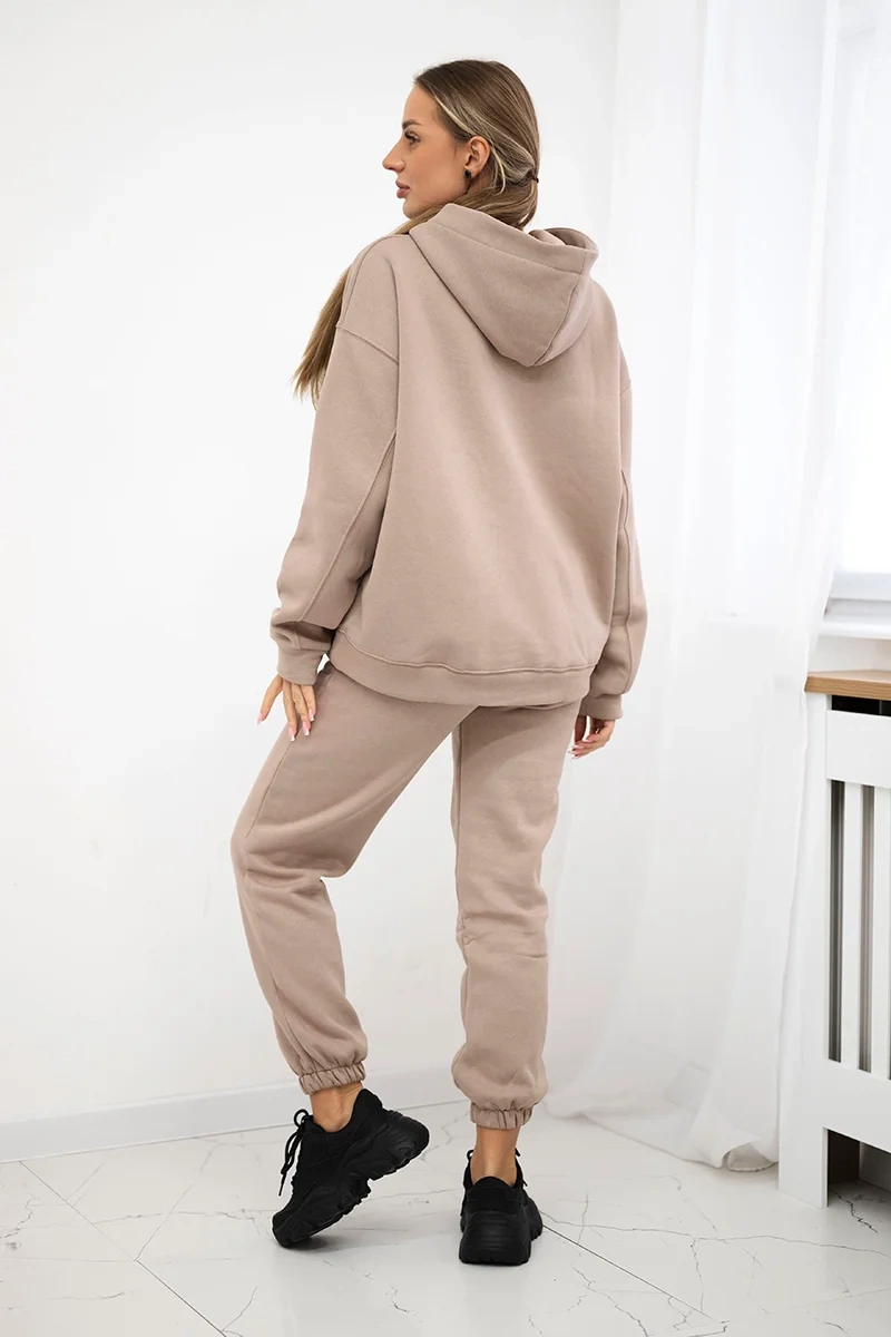 Insulated cotton set, sweatshirt + trousers Brooklyn dark beige