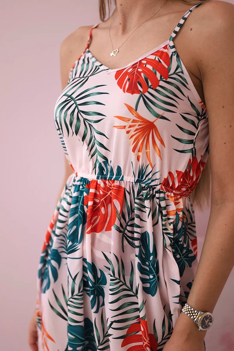 Dress with leaf motif powder pink