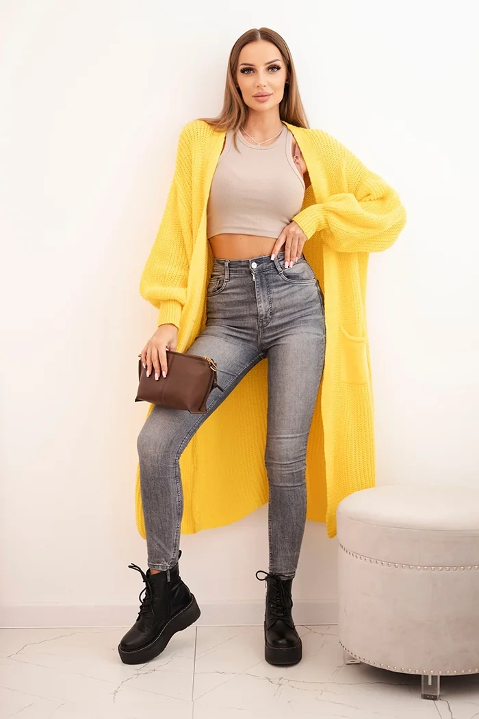 Kesi Włoski Long cardigan sweater dark yellow