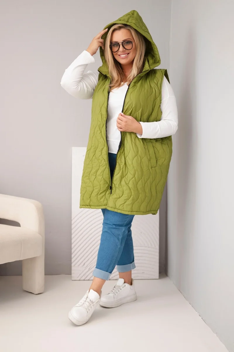 Kesi Dámska Plus Size prešívaná vesta s kapucňou olivová