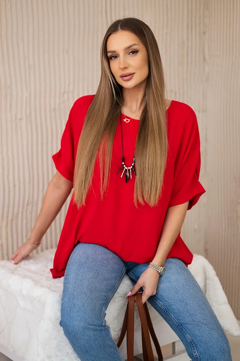 Kesi Włoski Oversized halenka s přívěskem červený