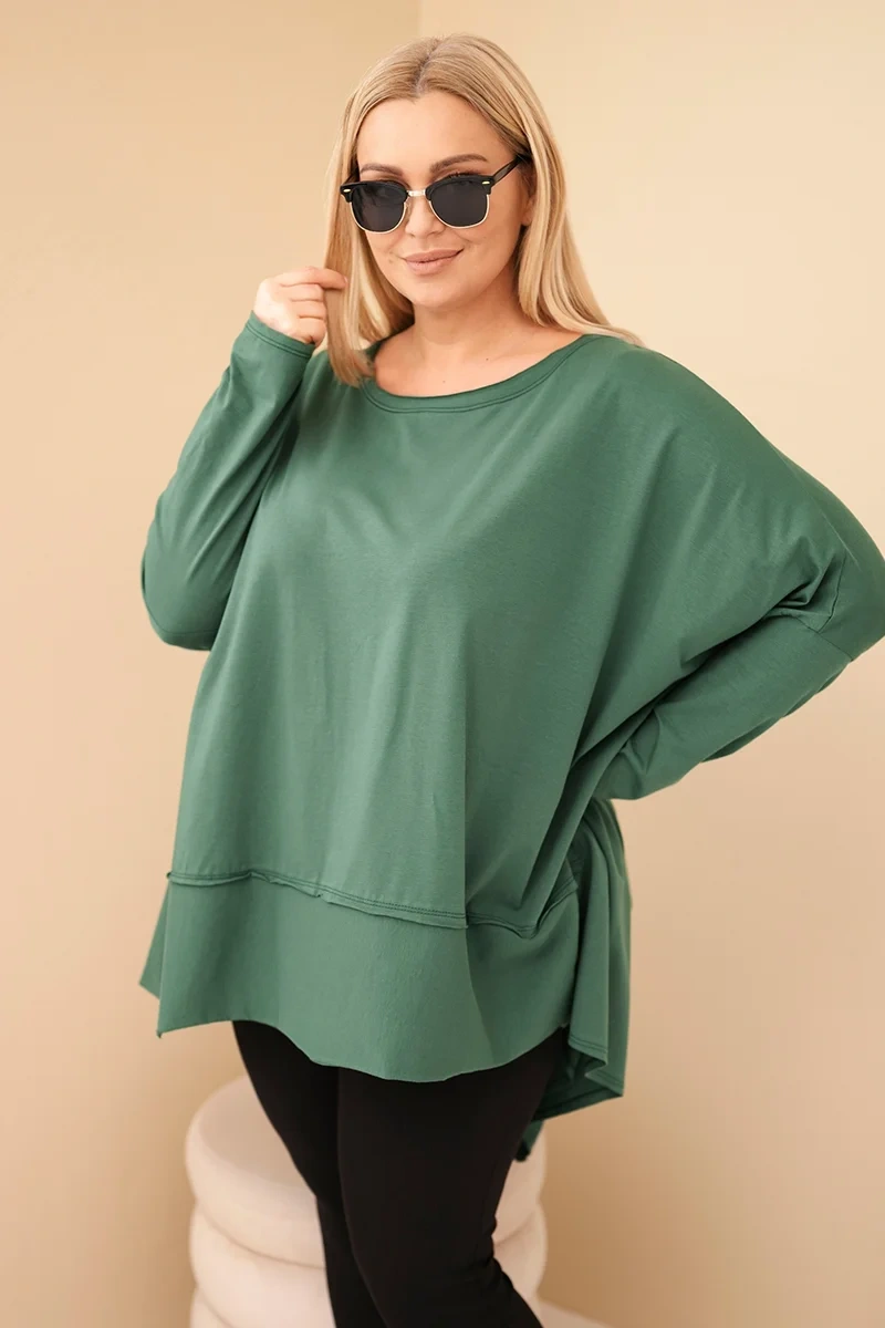 Kesi Plus Size women's tunic made of cotton with an asymmetrical hem dark green