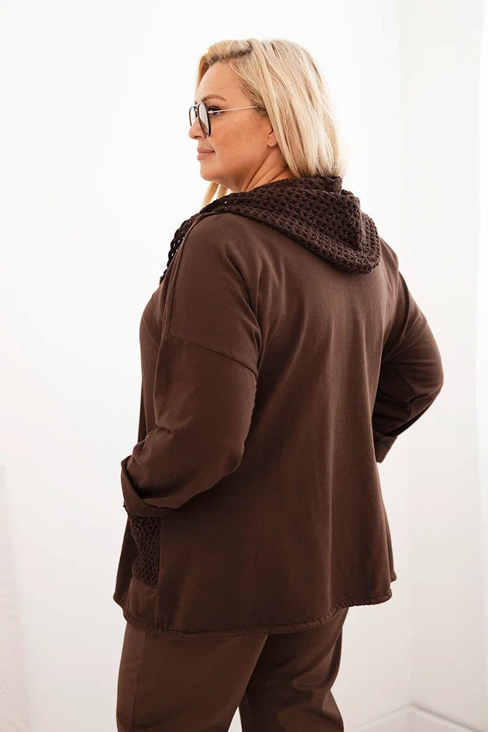 Kesi Włoski Women's Plus Size oversized cotton sweatshirt long sleeve brown