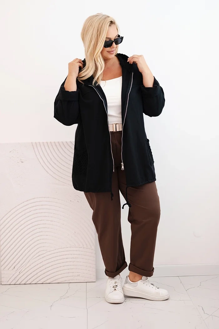 Kesi Włoski Women's Plus Size oversized cotton sweatshirt long sleeve black