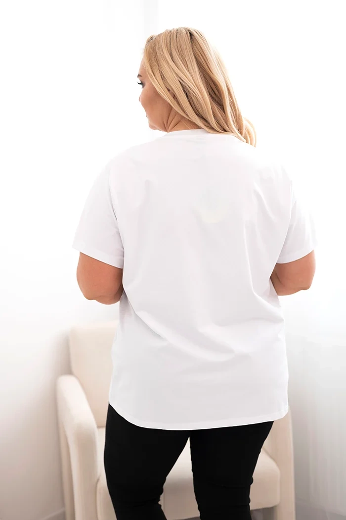 Kesi Włoski Women's cotton Plus Size blouse with print and sequins white + green