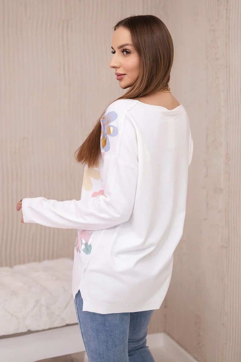 Sweater blouse with colorful flowers yellow+blue