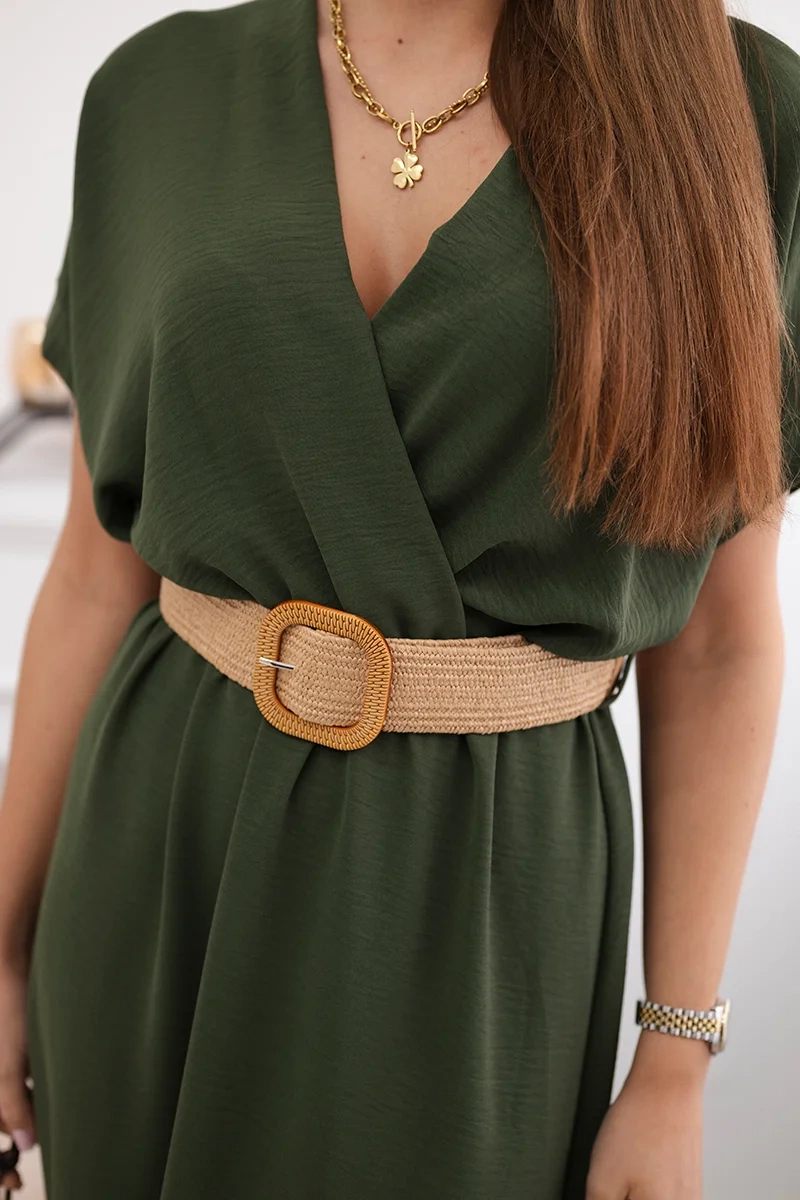 Kesi Włoski Long dress with a decorative belt khaki
