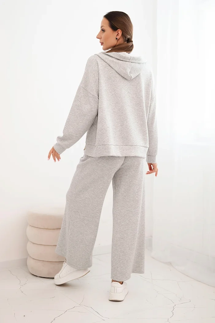 Kesi Włoski Women's set with wide-leg pants and zip-up hoodie gray