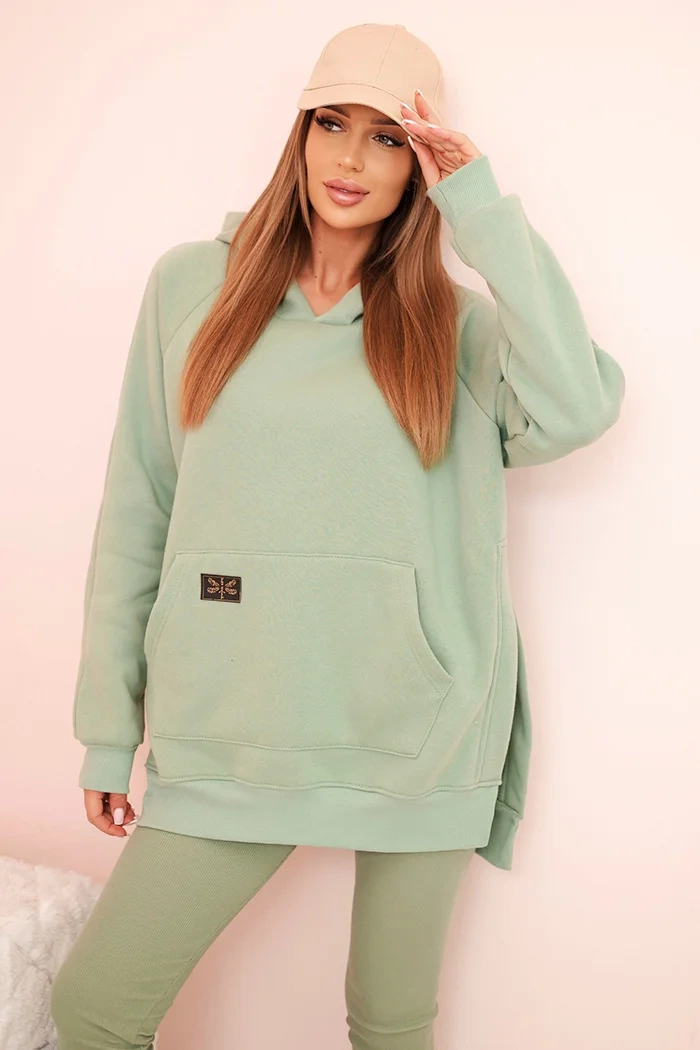 Polski Women&#039;s cotton set with a hooded sweatshirt and high-waisted leggings dark mint